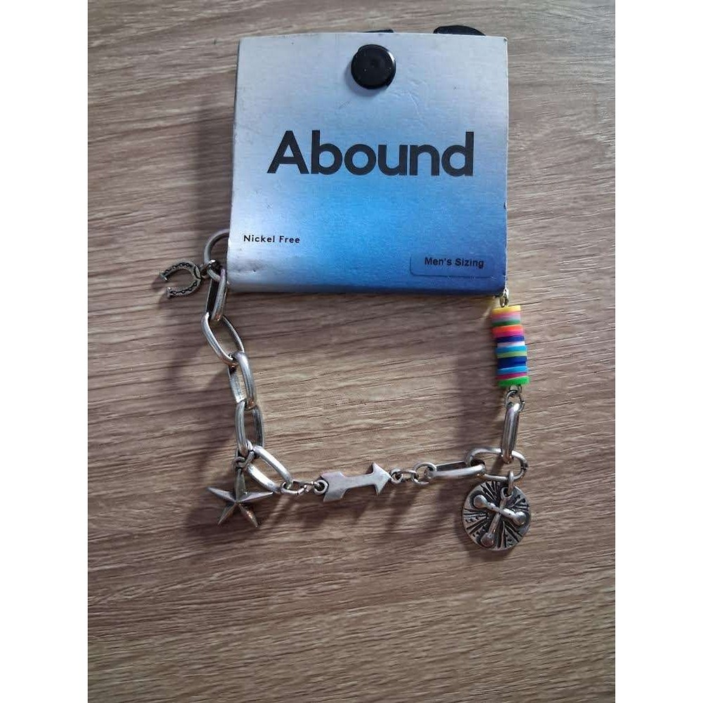 Abound Mens Silver Tone Charm Bracelet‎ Multi Color Beads Horseshoe Star NEW